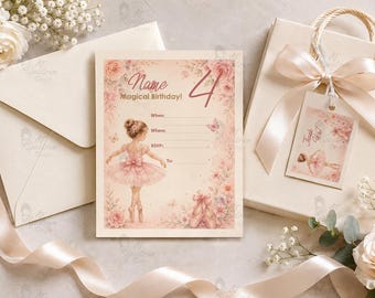 Personalized Ballerina Birthday Invitation Set of 10 with Matching Gift Tags