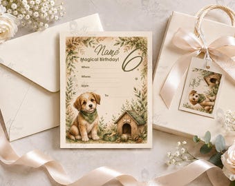 Personalized Puppy Birthday Invitations with Matching Gift Tags