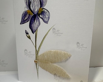 Greeting Card | Handmade Blank Floral Card | Watercolor Iris | Wax Seal Envelope | Gift for Her