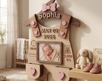 Wooden Birth Stats, Baby Stats Plaque, Newborn Photo Frame Keepsake, Nursery Decor, Birth Sign | Personalized Baby Milestone