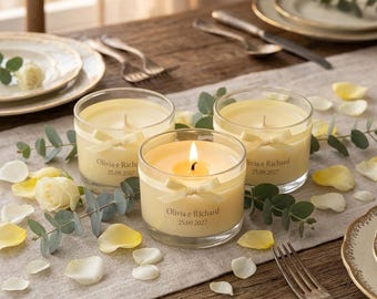 Personalized Wedding Favor Candle, Custom Name & Date Scented Candle, Citrus Glass Jar, Bridal Shower Gift for Guests, Bulk Favors