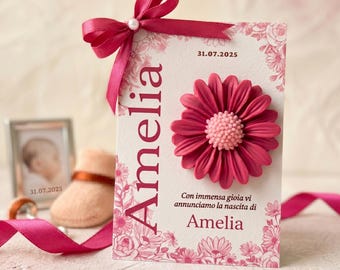 Baptism Favor Cards Bulk | Wax Daisy Keepsake | Personalized Christening Birth Announcement Card | Premium Cardstock