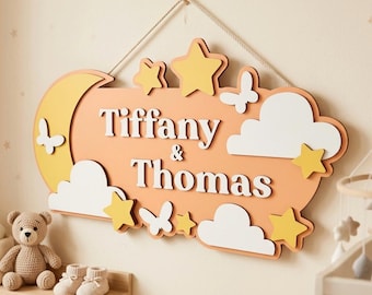 Laser Cut 3D Nursery Name Sign Personalized, 3D Layered Wood Name Plaque, Custom Baby Name Sign, Kids Room Wall Decor, New Baby Gift
