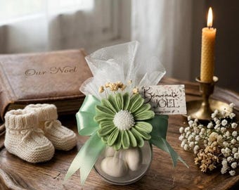 Baptism Favors Bulk Boy Girl | Handmade Wax Daisy | Personalized Christening Baby Shower Guest Gift | Custom Name Tag