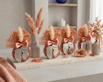 Baby Shower Favors Bulk | Baby Feet Tag Almond Bomboniere | Personalized Christening Newborn Favor with Dried Flowers