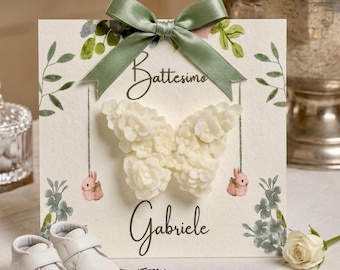 Baptism Favor Cards Bulk | Natural Wax Butterfly Keepsake | Personalized Christening Communion Card | Guest Gift