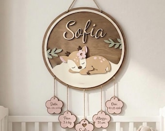 Personalized Birth Announcement Sign, Wooden Baby Stats Sign, Woodland Nursery Decor, Custom Baby Name Sign, Newborn Gift, Baby Shower Gift