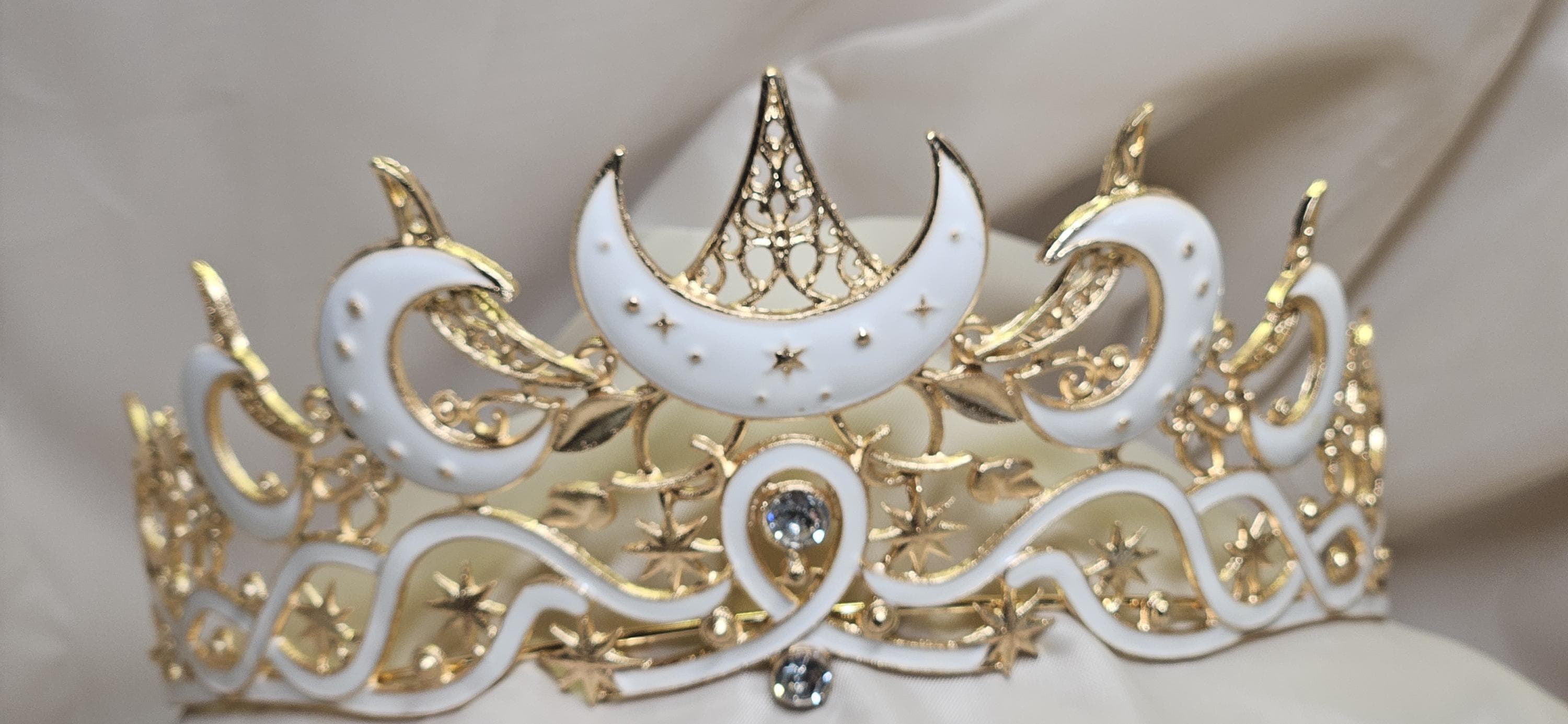 Celestial Moon and Stars Tiara - White Gold Goddess Crown