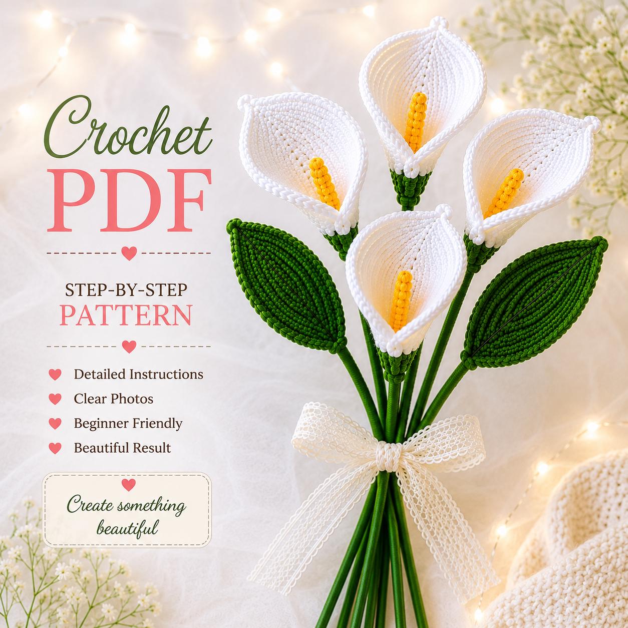Calla Lily Crochet Pattern for Bouquet Flowers