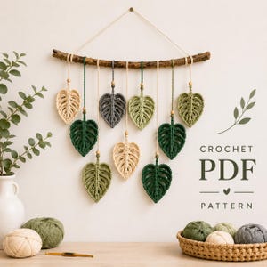 Crochet  Leaves Wall Hanging  Pattern PDF – Botanical Tapestry, Boho Plant Decor, Beginner Friendly, Instant Download