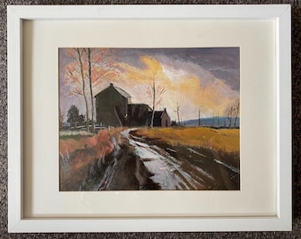 Autumn Cottage at Sunset
