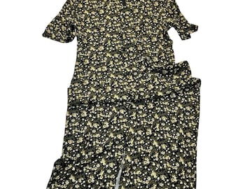 Express Floral Maxi Dress Womens 13/14 Black Green Vintage 90s Cottagecore Rayon