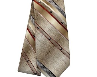 Wembley Necktie Mens OS Tan Striped Textured Vintage Retro Mid Century Formal