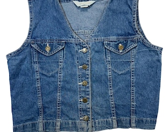 Casual Corner Denim Vest Womens 12 Blue Vintage 90s Boho Sleeveless Jacket