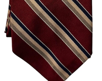Robert Talbott Silk Tie Mens OS Red Tan Navy Striped Business Preppy Classic VTG
