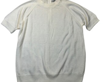 Duvet Vintage Knit Top Women Medium Cream White Mock Neck Back Zip Retro 90s