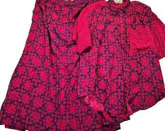 Anegada's Collection 2 Piece Skirt Set Women Medium Pink Blue Boho Vintage Rayon