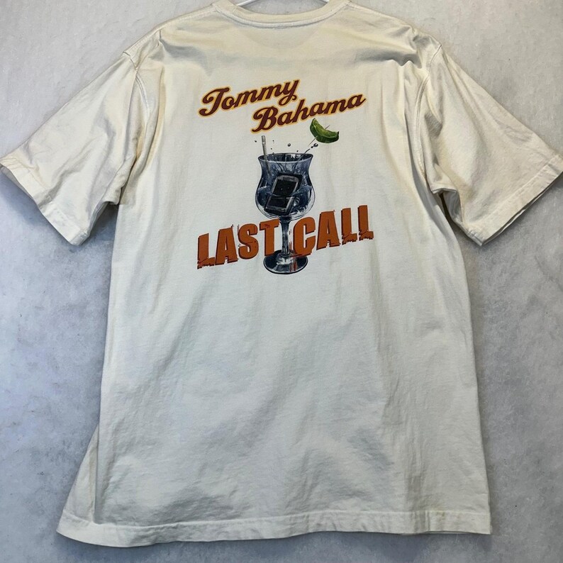 Tommy Bahama Graphic T-Shirt Mens XL Cream Last Call Cocktail Tropical Beach image 8