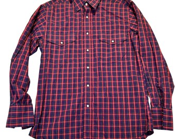 Vtg Wrangler Western Snap Shirt Mens M Red Plaid Pearl Snap Cowboy Casual