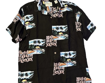 Vintage Thumbs Up Batik Shirt Hawaiian Men Size XL Tropical Vacation Resort Wear