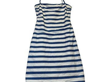 Kors Striped Sheath Dress Womens 10 Blue White Nautical Preppy Summer Vintage