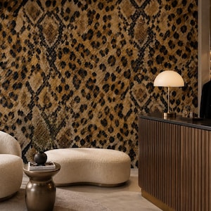 Snakeskin Leopard Print Wallpaper, Exotic Maximalist Accent Wall Decor