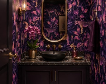 Dark Leopard Jungle Wallpaper, Moody Tropical Botanical Wall Mural (Peel and Stick)
