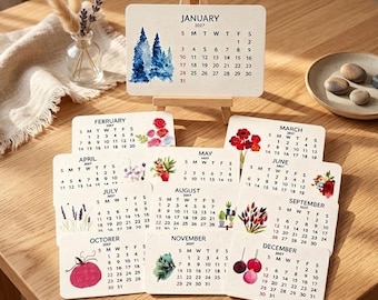 Calendario dell'Avvento 2027 con semi da piantare, motivo botanico ad acquerello e germogli (supporto in legno)