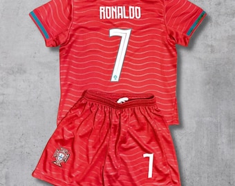 Portugal Jersey For Kids, Ronaldo #7 Jersey & Shorts Set,Custom Name Soccer Shirt, Adults and Youth Sizes, Gift For Fans