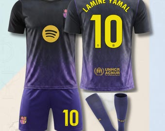 Barcelona Jersey For Kids, Yamal #10 Jersey & Shorts Set,Custom Name Number Football Shirt, Adults and Youth Sizes, Gift For Barca Fans
