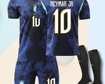 Brazil Jersey For Kids, Neymar #10 Jersey & Shorts Set,Custom Name Number Football Shirt, Adults and Youth Sizes, Gift For Brazil Fans