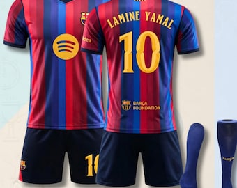 Barcelona Jersey For Kids, Yamal #10 Jersey & Shorts Set,Custom Name Number Football Shirt, Adults and Youth Sizes, Gift For Barca Fans