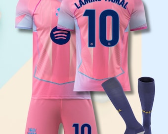Barcelona Jersey For Kids, Yamal #10 Jersey & Shorts Set,Custom Name Number Football Shirt, Adults and Youth Sizes, Gift For Barca Fans