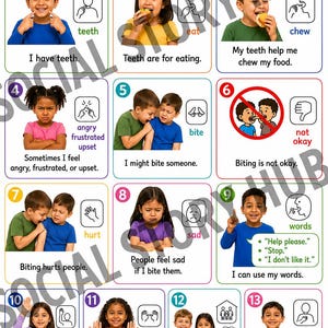 Storia sociale contro il mordere / Supporto comportamentale per l'autismo / Educazione speciale (BES) PDF stampabile