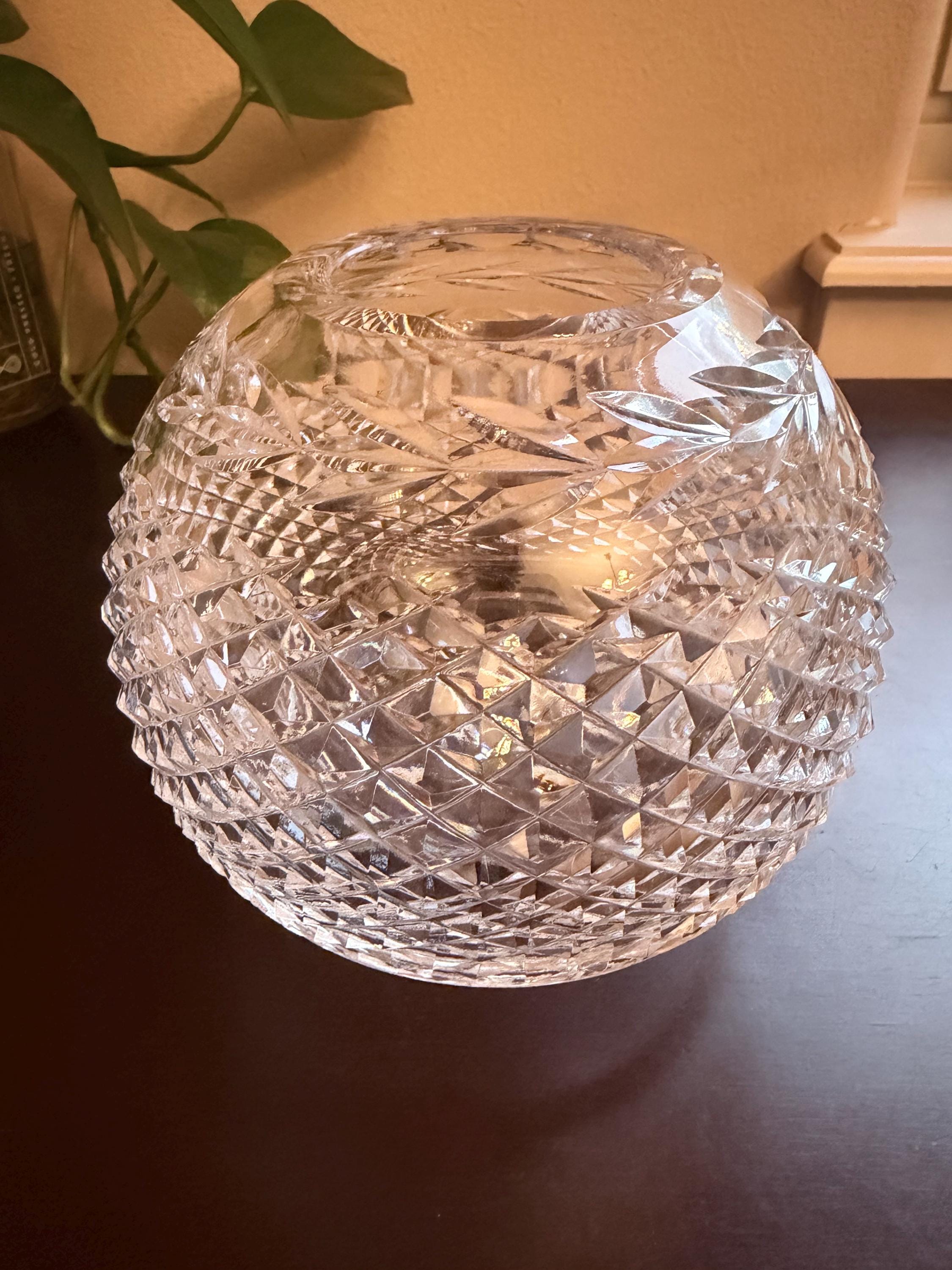Vintage Crystal Rose Bowl Vase - Etsy