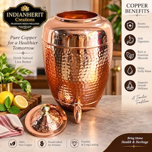 Ren koppar hamrad vattendispenser Royal Pot Koppar Fin finish GÅVA