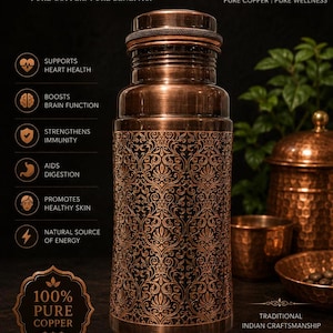 Eching hand-made copper Bottle  Jar Water stroge Fine Finish 1500 ml jumbo  Bottle