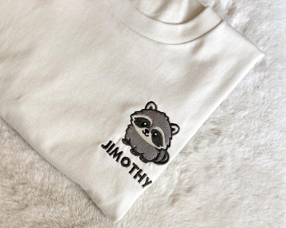 Jimothy Raccoon Shirt, Embroidered Seattle Raccoon UNISEX T-Shirt with NAME, Viral Cute Raccoon Gift, Ballard Short Spine Raccoon Tee