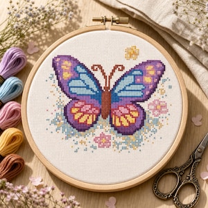 Butterfly Cross Stitch Pattern Keeper, Floral Botanical PDF Chart, Spring Nature Embroidery, Garden Insect Needlepoint | Modern Wall Art DIY