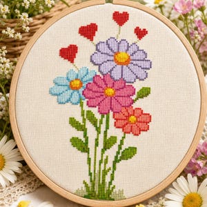 Flower Bouquet Cross Stitch Pattern | Colorful Floral PDF Pattern | Easy Spring Flowers | Romantic Botanical Decor | Instant Download