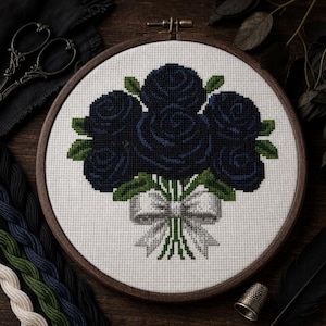 Black Rose Cross Stitch Pattern PDF | Gothic Floral Embroidery Chart | Pattern Keeper Compatible | Dark Academia Witchy Goth Decor Download