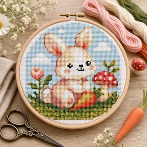 Cute Bunny Cross Stitch Pattern | Nursery Decor | Pattern Keeper | Spring Rabbit Embroidery Design | Woodland Floral Needlepoint Chart PDF