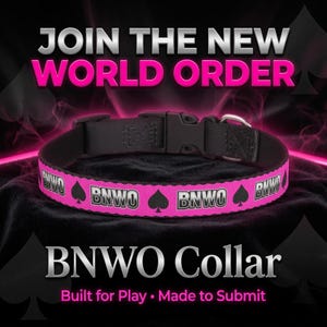 May include: A black and bright pink collar featuring the repeating text BNWO and a black spade symbol. The collar includes a black plastic side-release buckle and a silver-toned metal D-ring. The text BNWO Collar is displayed below the item.