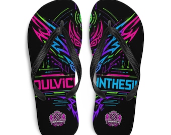 Techno Slide Sandalen | Neon Rave Flip Flops | Festival Slides | DULVICH‑X SYNTHESIS – Cyberpunk Strand- & Clubkleding