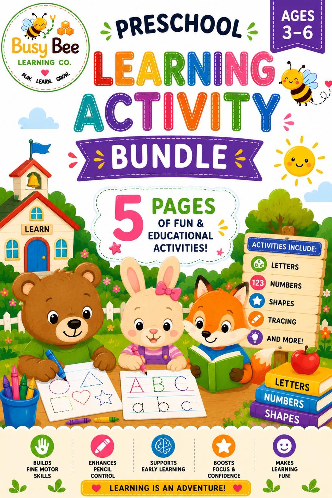 Preschool Learning Bundle | 5 Printable Worksheets - Etsy