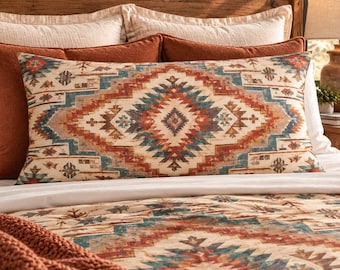 Southwestern Pillow Sham, Cotton Western Bedding, Southwest Geometric Pillow Cover, Rustic Ranch Bedroom Decor