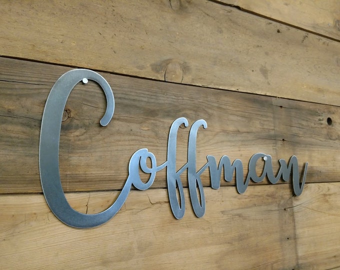 Featured listing image: Custom Metal Word Sign – Script Font – Personalized Name Sign / Metal Wall Decor