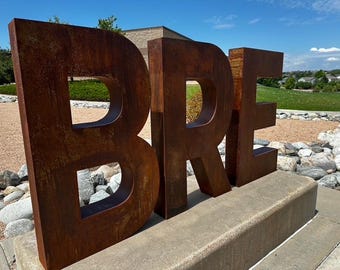 Custom Metal Channel Letters – 3D Steel Signage / Distressed Painted or Rust Finish / Industrial Marquee Wall Art
