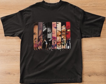 Rihanna Albums Collage Shirt | Unisex Organic Oversized High Neck T-shirt | Riri Era Graphic Tee | Iconic Pop R&B Streetwear
