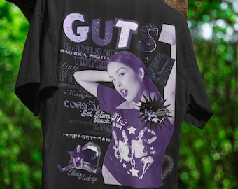 Olivia Rodrigo GUTS Shirt | Unisex Organic Oversized High Neck T-shirt | Y2K Pop Graphic Tee | Purple Aesthetic Fan Gift
